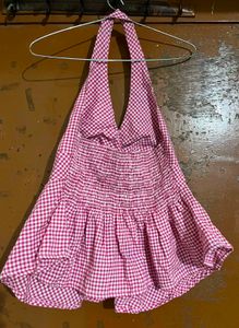 Chic Pink Gingham Halter Top