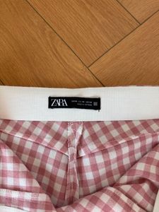 Zara Pink Straight Plaid Pants