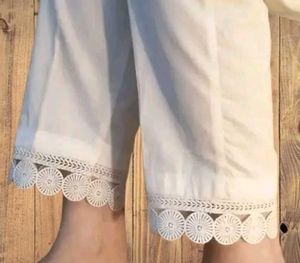 💝 White Ethnic Pants with Lace Detail 💝