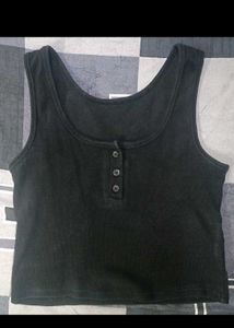 Black Ribbed Henley Tank Top