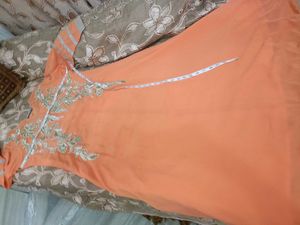 Embroidered Orange Aline gownwith free set