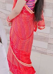 BEAUTIFUL LEHRIYA SAREE WITH SLIM BORDER