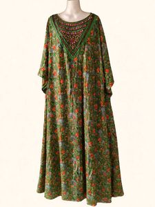 Elegant Green Floral Kaftan Maxi Dress
