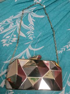Geometric Metallic Clutch Bag