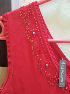 SALE 50%off🚨V-Neck Embellished Red Tank Top
