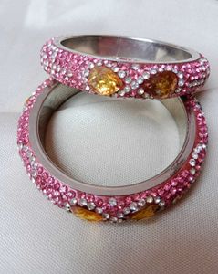 Sparkling Pink & Gold Crystal Bangles