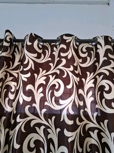 Door  🚪 Elegant Brown &amp; Cream Curtains of 1