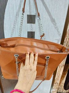 Chic Orange Leather Tote Bag