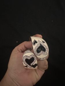 Vintage Heart Rhinestone enemelled  Cuff Bracelet