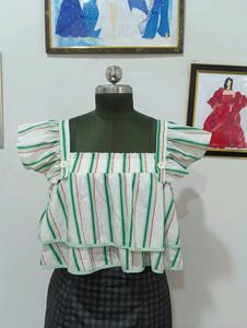 Striped Ruffle Sleeve Top