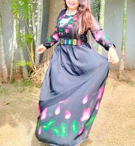 COW PRINT BLACK GOWN