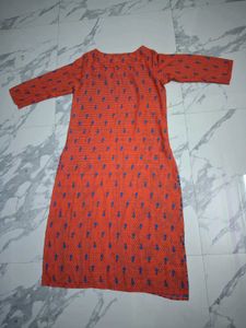 Orange Kurta with Blue Floral Print