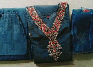 V Neck Embroidery Work Kurti Set For Women