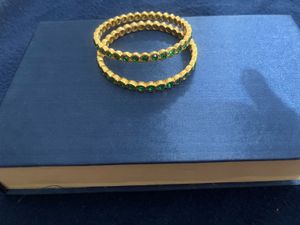 Gold Tone Bangles with Green Stones