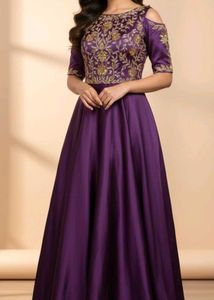 Purple Embroidered Padded Gown