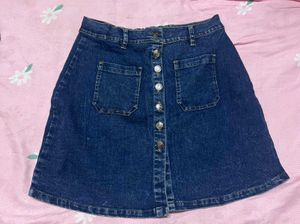 Denim Button-Front A-Line Skirt