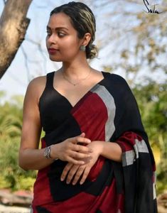 Elegant Black & Red Saree