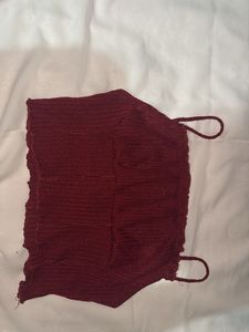Maroon Spaghetti Strap Cropped Top