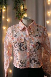 Sheer Floral Print Button-Up Shirt