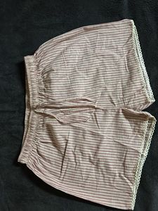 Striped Pajama Shorts with Lace Trim
