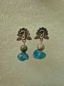 Peacock Drop Earrings with Blue Agate