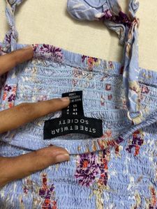 Blue Floral Smocked Tube Top