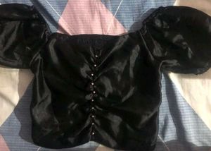 Black Puff Sleeve Ruched Top