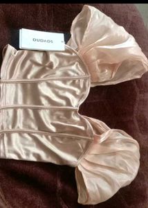 Sleek Satin Blouse with Sheer Sleeves