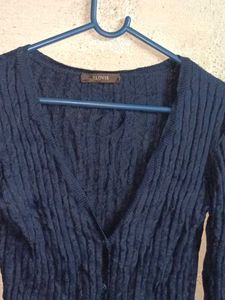 Navy Blue Ribbed Knit Cardigan