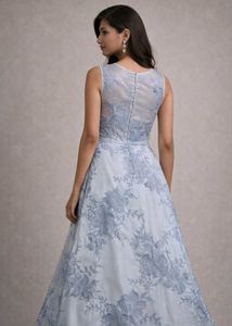 Soft pastel blue dress with elegant floral detaili