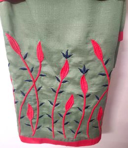 Elegant Green &amp; Red Embroidered Saree