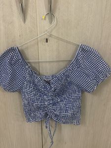 Blue Checkered Off-Shoulder Top