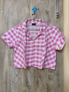 Pink & White Gingham Cropped Shirt pants set