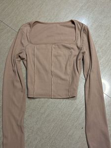 Cute Square Neck Long Sleeve Crop Top