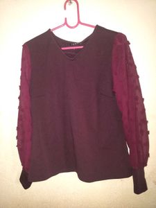 Burgundy Textured Sleeve Top
