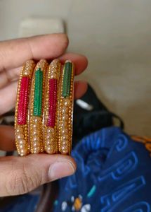 Elegant Gold & Pearl Bangles Set