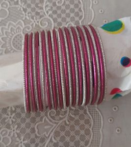 Beautiful  dark PINK &amp; Silver Colour metal Bangles
