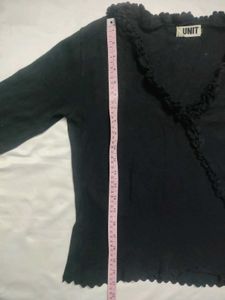 Black Ruffle Trim Top