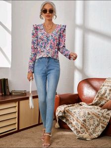 SHEIN Floral Ruffle Shoulder Blouse