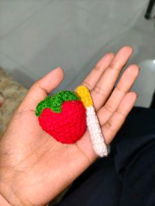 Crocheted Strawberry &amp; Cigarette Keychain