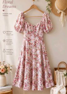 Floral Puff Sleeve Midi Dress
