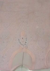 Chickenkari Mirror Work Pink And White Kurti Set
