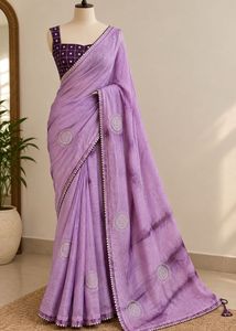 Shibori Lavender Saree with Intricate Embroidery