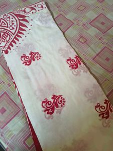 Elegant White &amp; Red Saree pure cotton