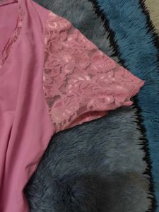 Pink Lace Trimmed Tunic Top