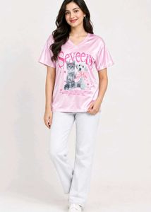 Cute Pink Cat & Dog Graphic Tee
