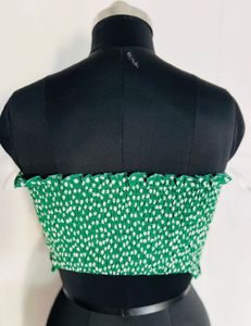 Green Smocked Crop Top