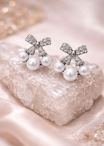 Cute Bow Pearl Drop Earrings