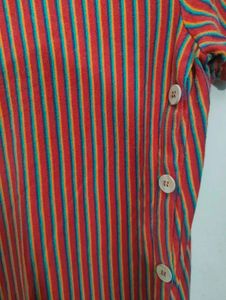 Striped Button Detail Midi Dress