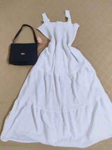 spaghetti strap white tiered dress